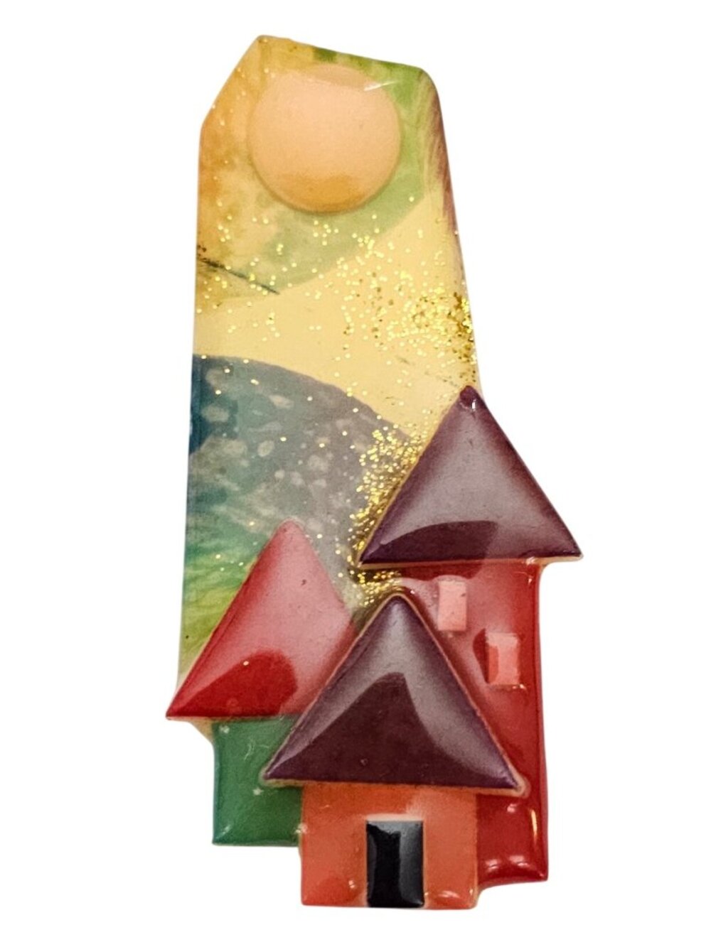 Lucinda Red Orange Green House Sun Pin J716